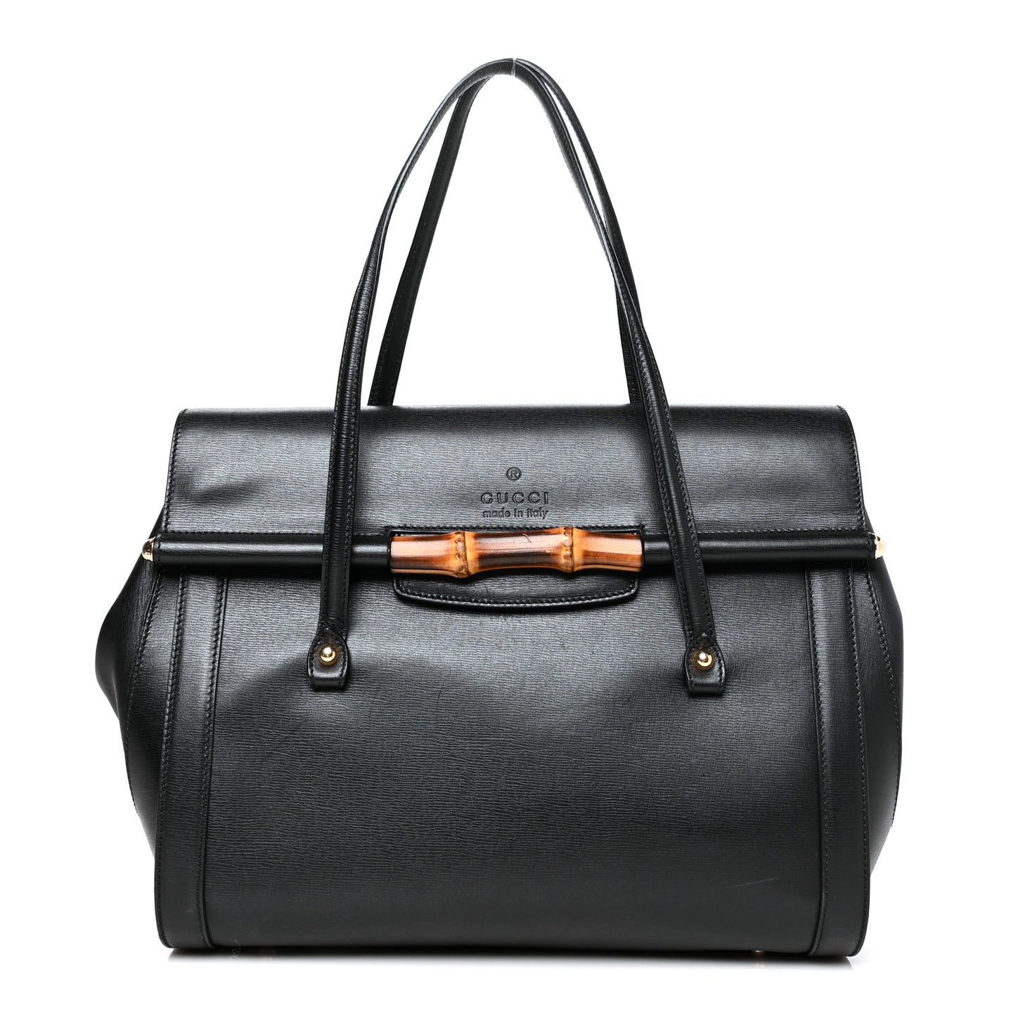 Calfskin Bamboo Bullet Top Handle Bag Black