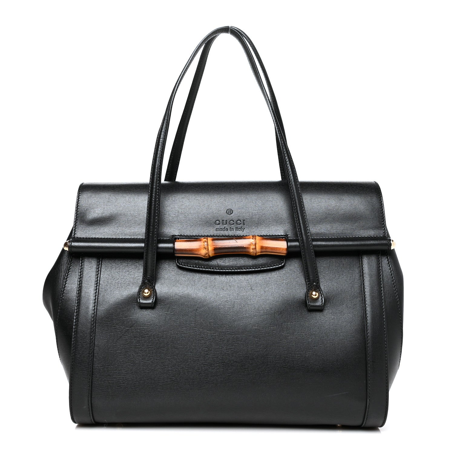 Gucci Calfskin Bamboo Bullet Top Handle Bag Black 1 of 13