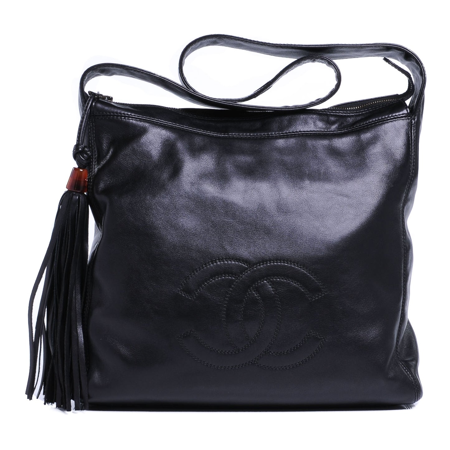 Lambskin CC Tassel Shoulder Bag Black