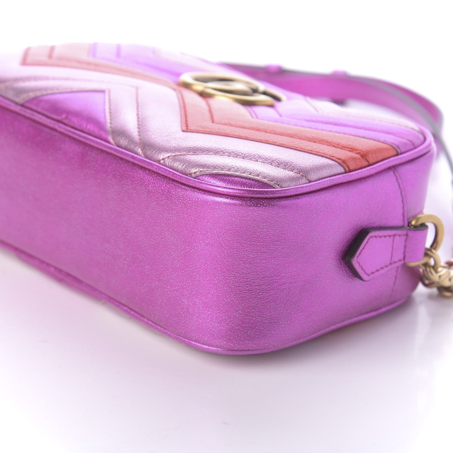 Laminated Nappa Matelasse Small GG Marmont Chain Shoulder Bag Fuxia Rosso Rosa