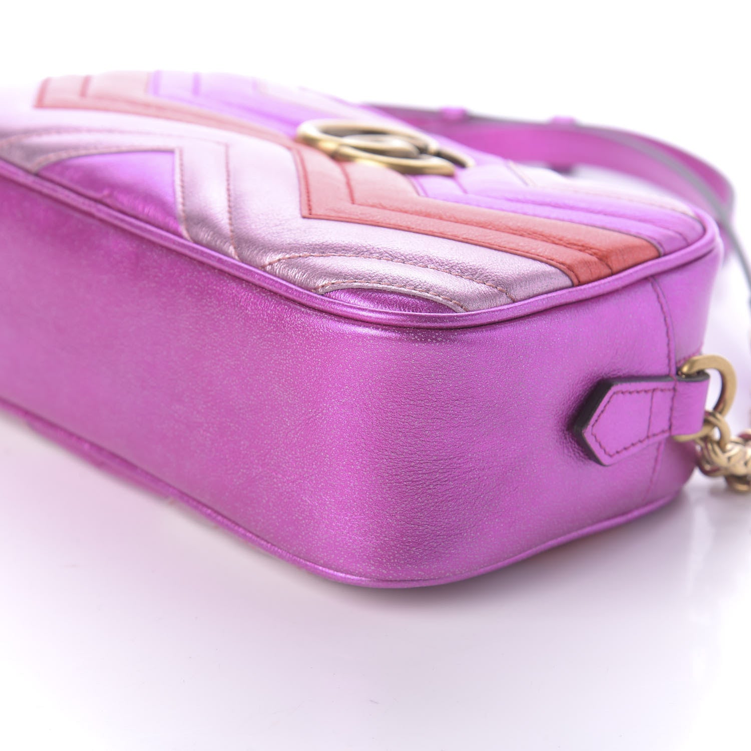 Gucci Laminated Nappa Matelasse Small GG Marmont Chain Shoulder Bag Fuxia Rosso Rosa 7 of 10