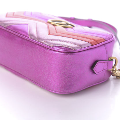 Gucci Laminated Nappa Matelasse Small GG Marmont Chain Shoulder Bag Fuxia Rosso Rosa 7 of 10