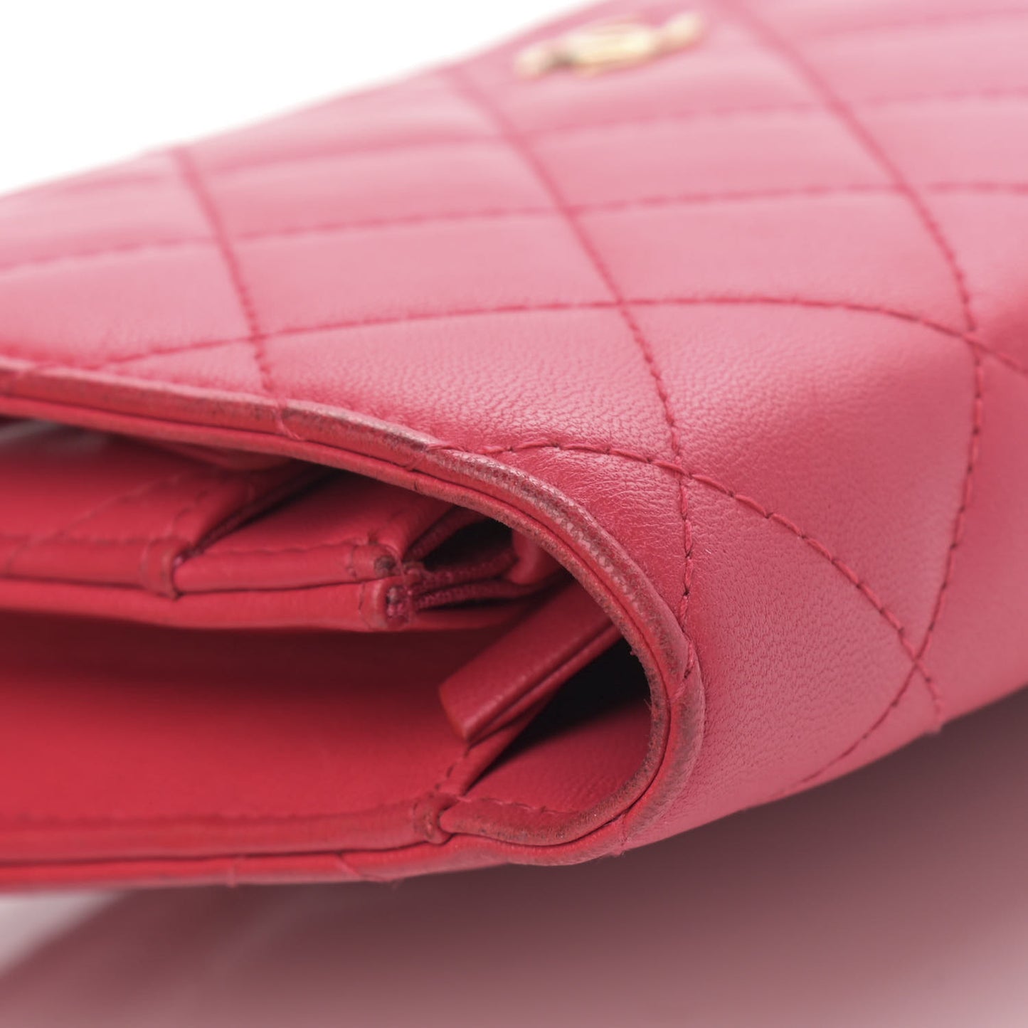 Lambskin Quilted Wallet On Chain WOC Dark Pink