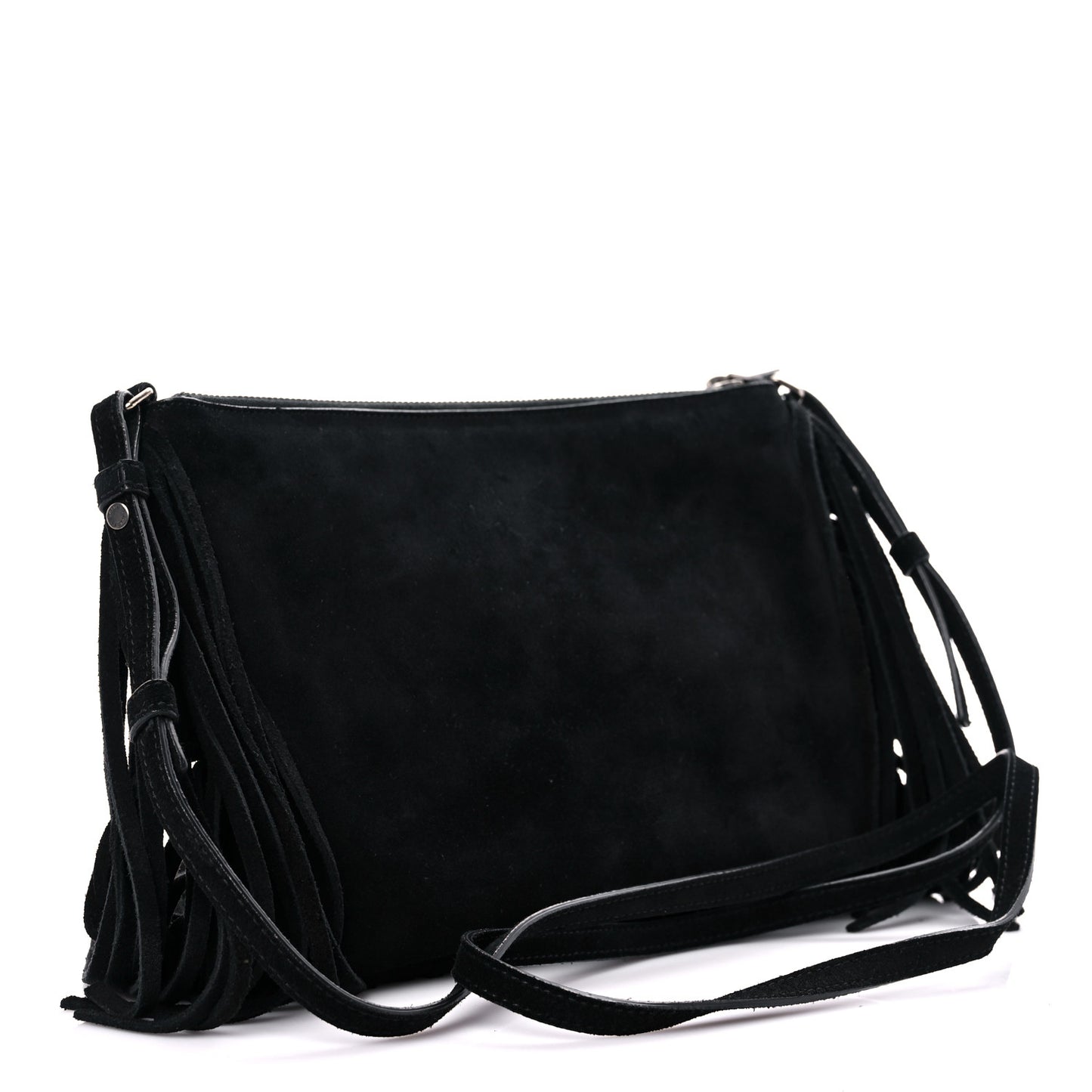 Suede Calfskin Small Fringe Crossbody Bag Black