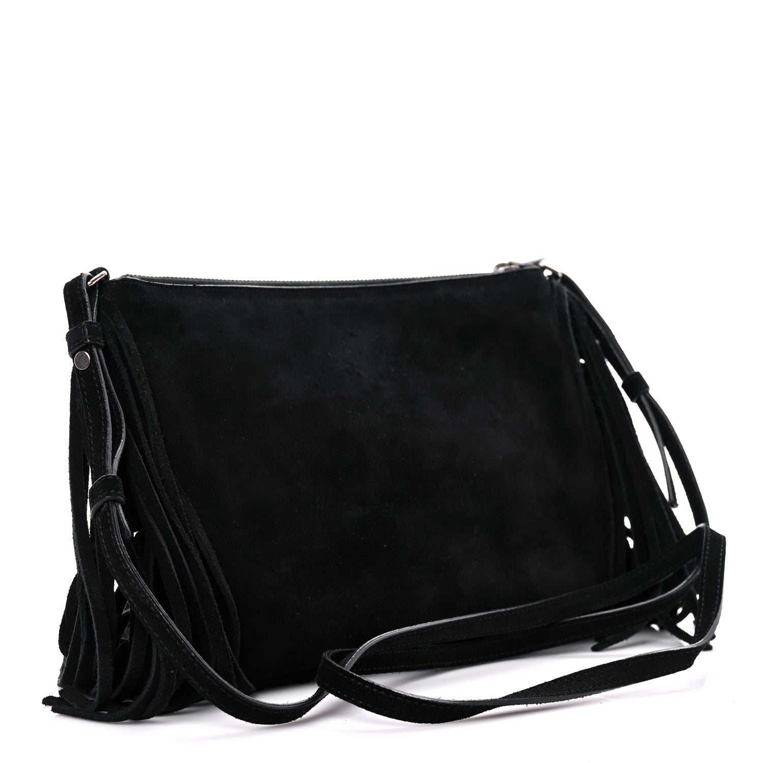Saint Laurent Suede Calfskin Small Fringe Crossbody Bag Black 3 of 13
