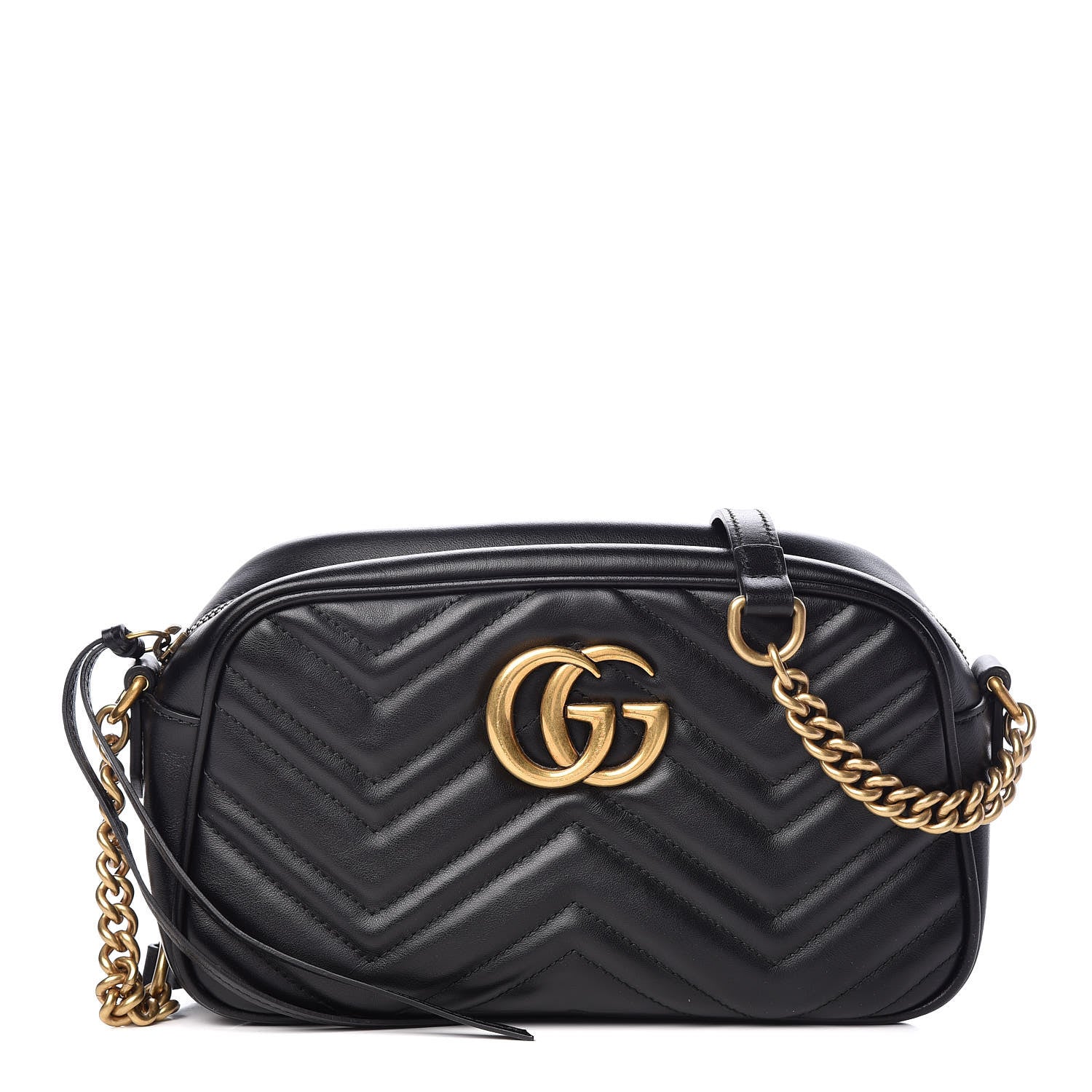 Gucci Calfskin Matelasse Small GG Marmont Chain Shoulder Bag Black 1 of 9