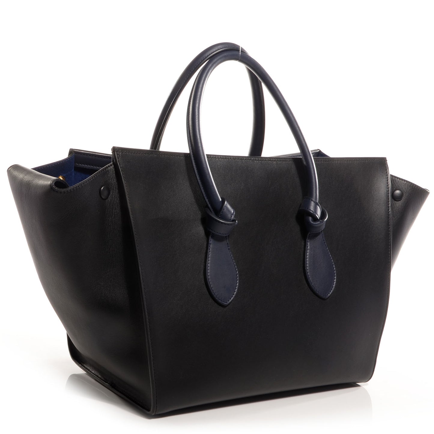 Smooth Calfskin Large Bi-Color Tie Knot Tote Black Navy