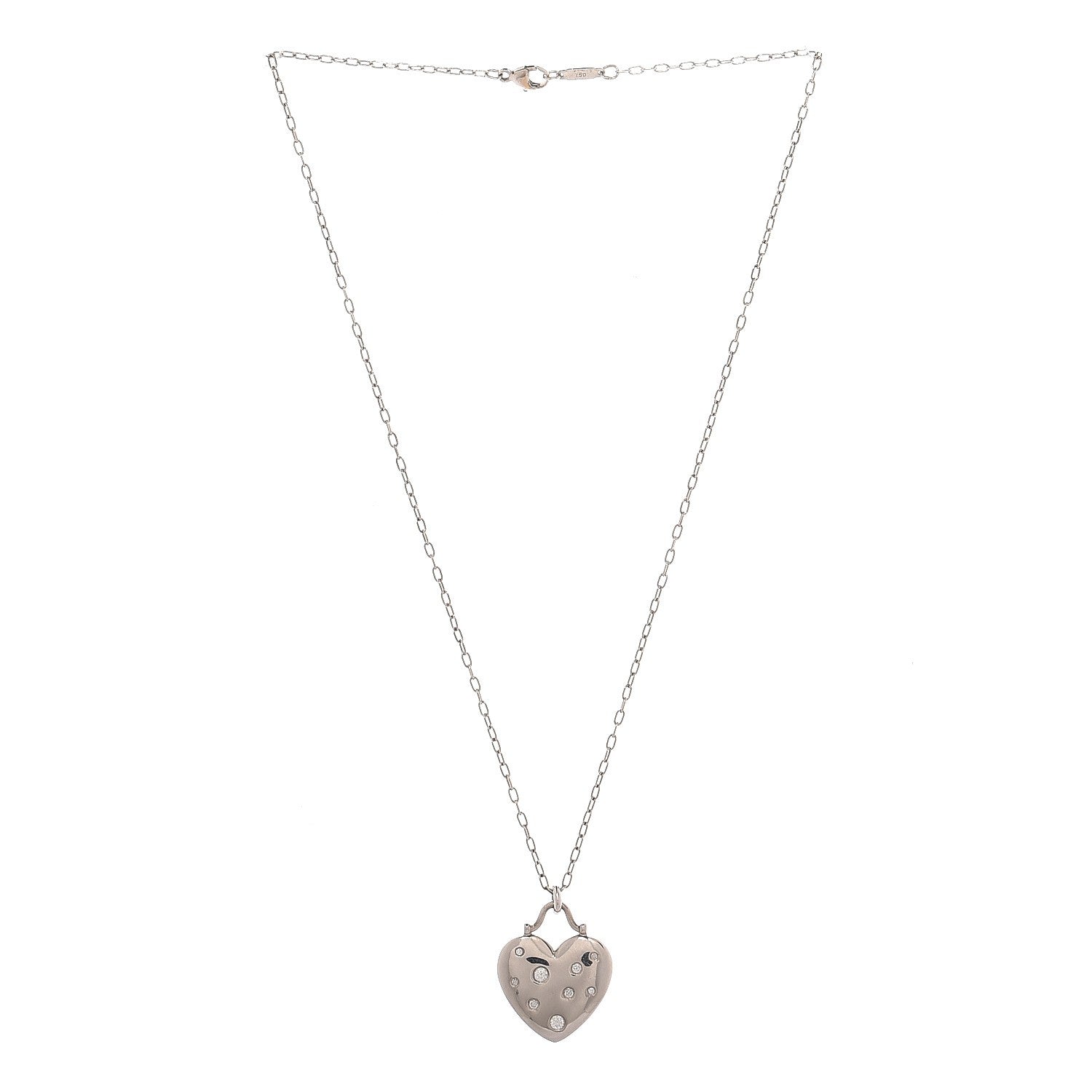 Tiffany 18K White Gold Diamond Etoile Heart Pendant Necklace 3 of 8