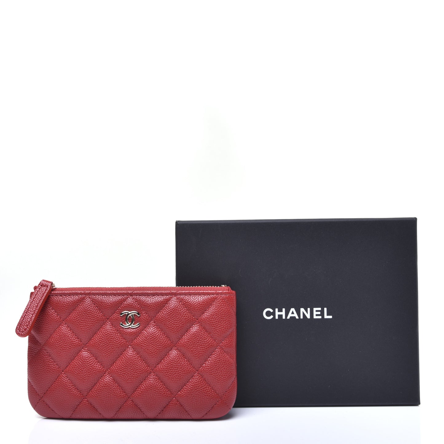 Caviar Quilted Small Cosmetic Case Red