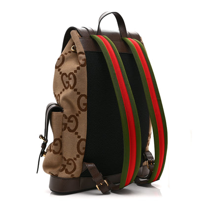 Gucci Monogram Jumbo GG Textured Dollar Calfskin Web Double Buckle Backpack Camel Ebony New Acero 3 of 11