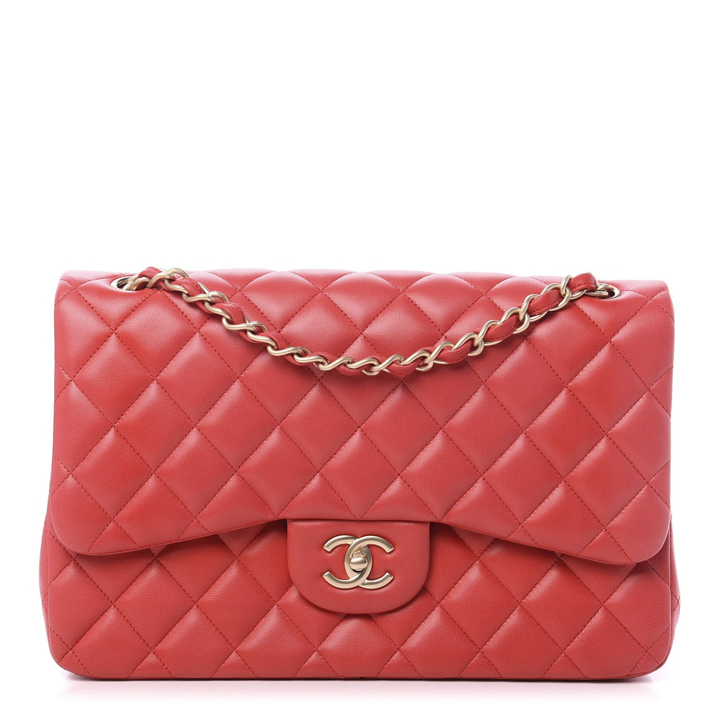 Lambskin Quilted Jumbo Double Flap Red