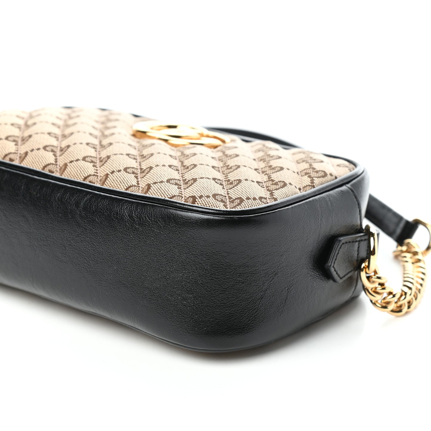 Monogram Matelasse Diagonal Small GG Marmont Chain Shoulder Bag Beige Black