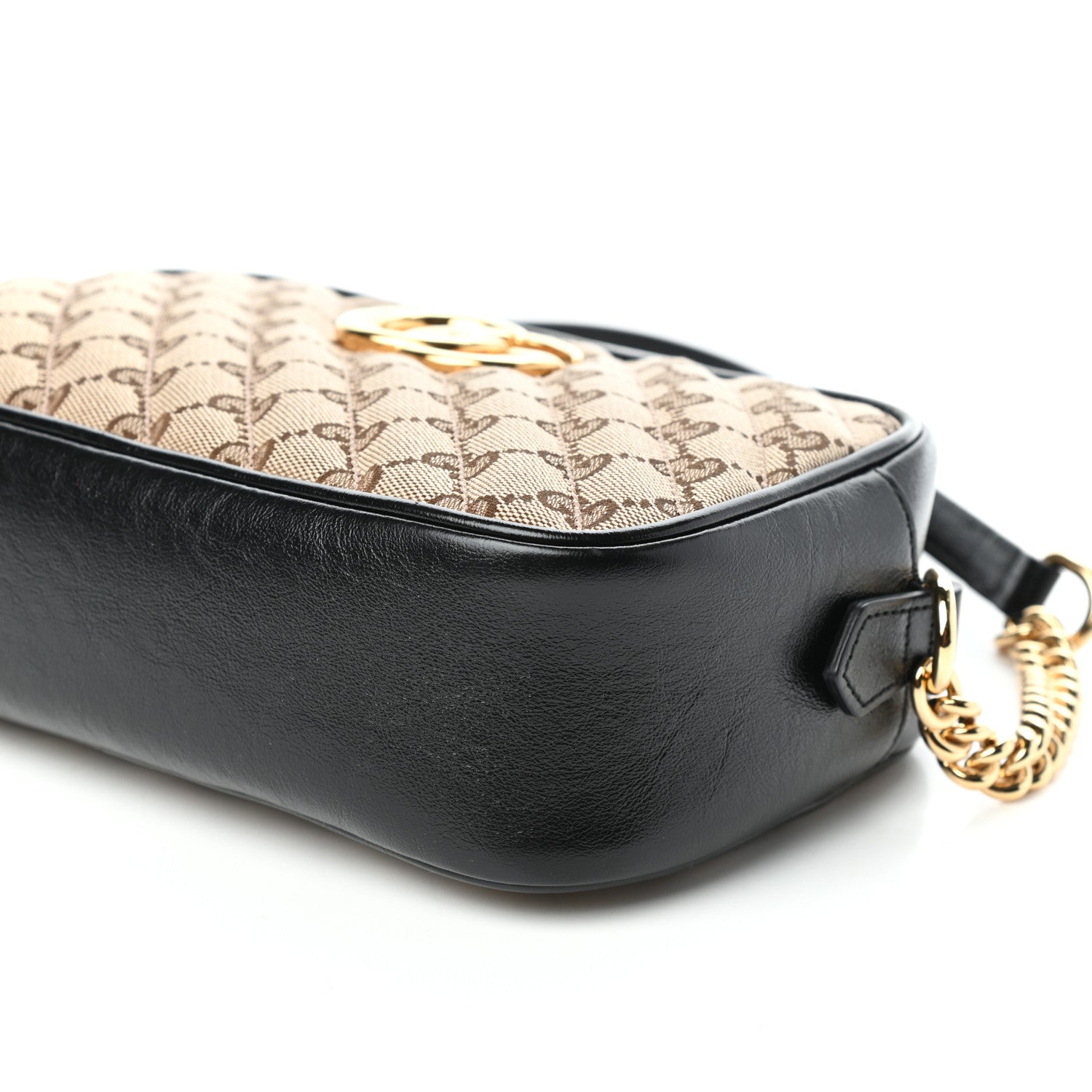 Gucci Monogram Matelasse Diagonal Small GG Marmont Chain Shoulder Bag Beige Black 9 of 9