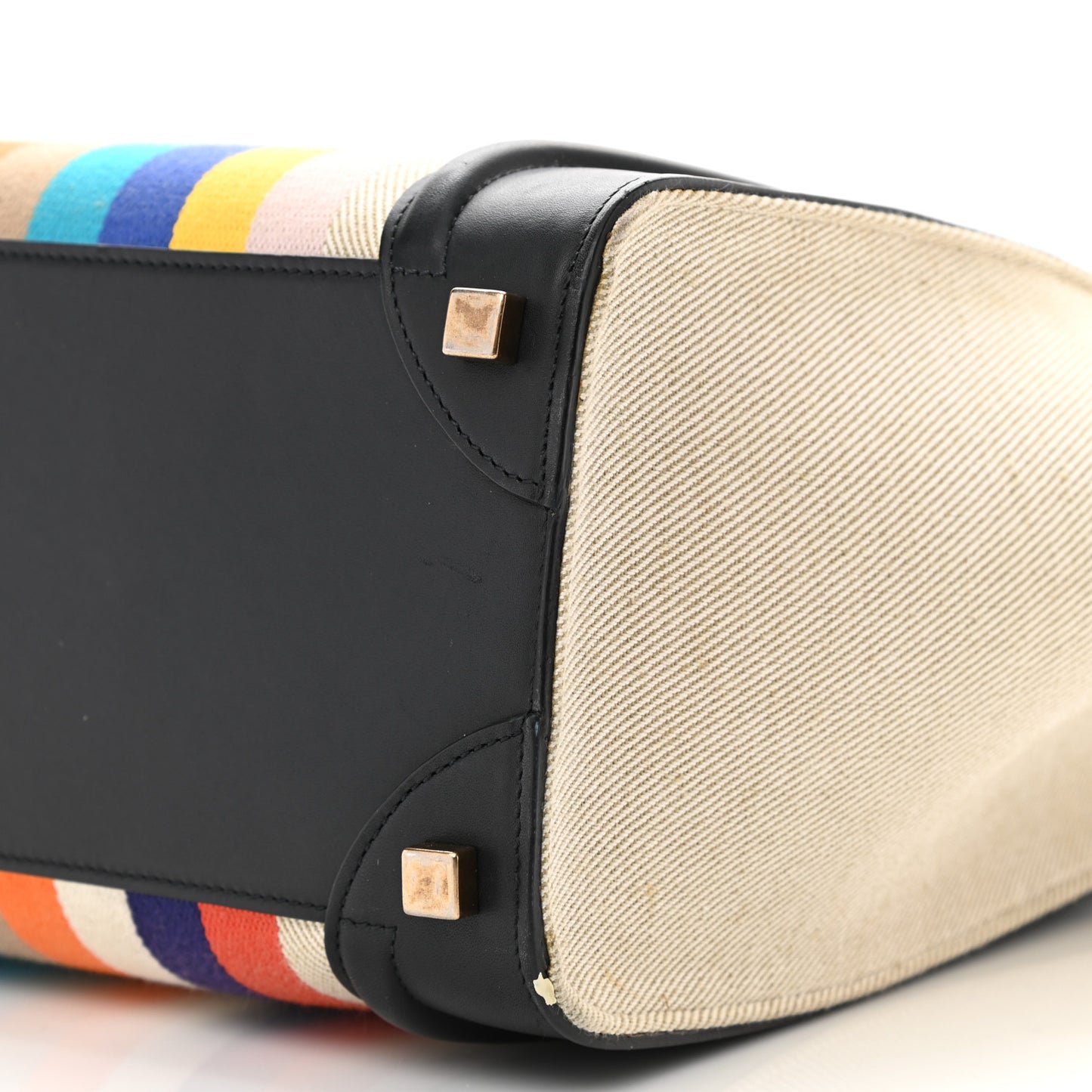 Smooth Calfskin Striped Canvas Micro Luggage