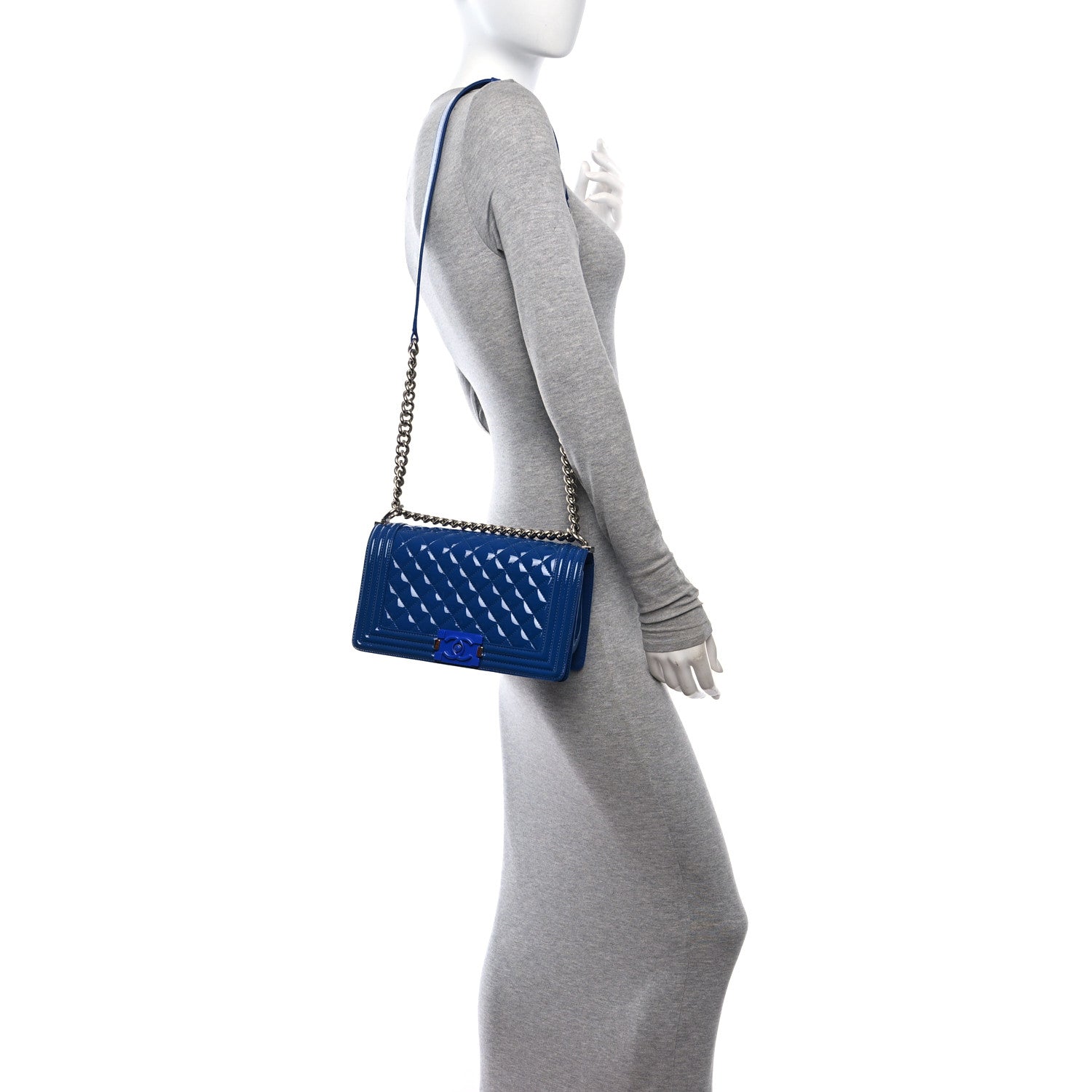 Chanel Patent Calfskin Quilted Medium Plexiglass Boy Flap Blue 2 of 10