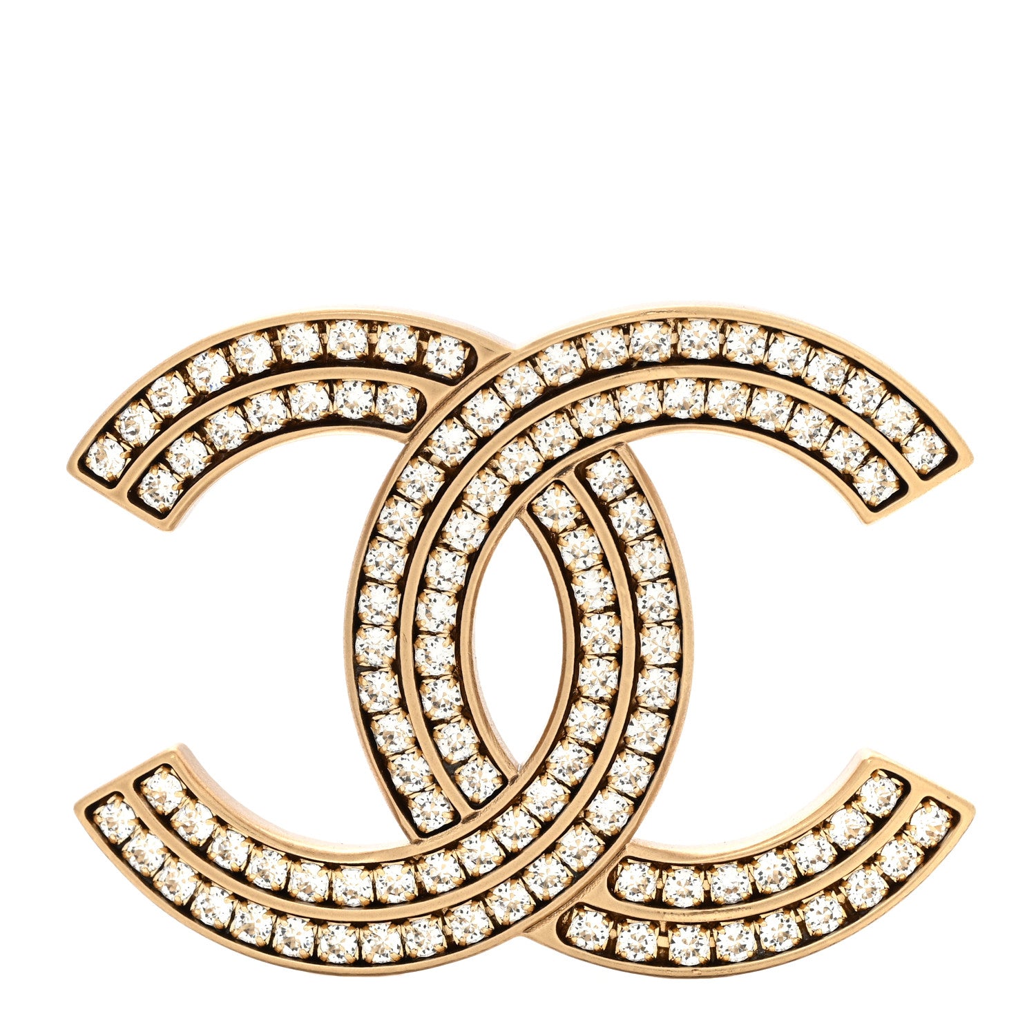 Chanel Metal Crystal Baguette CC Brooch Gold 1 of 5