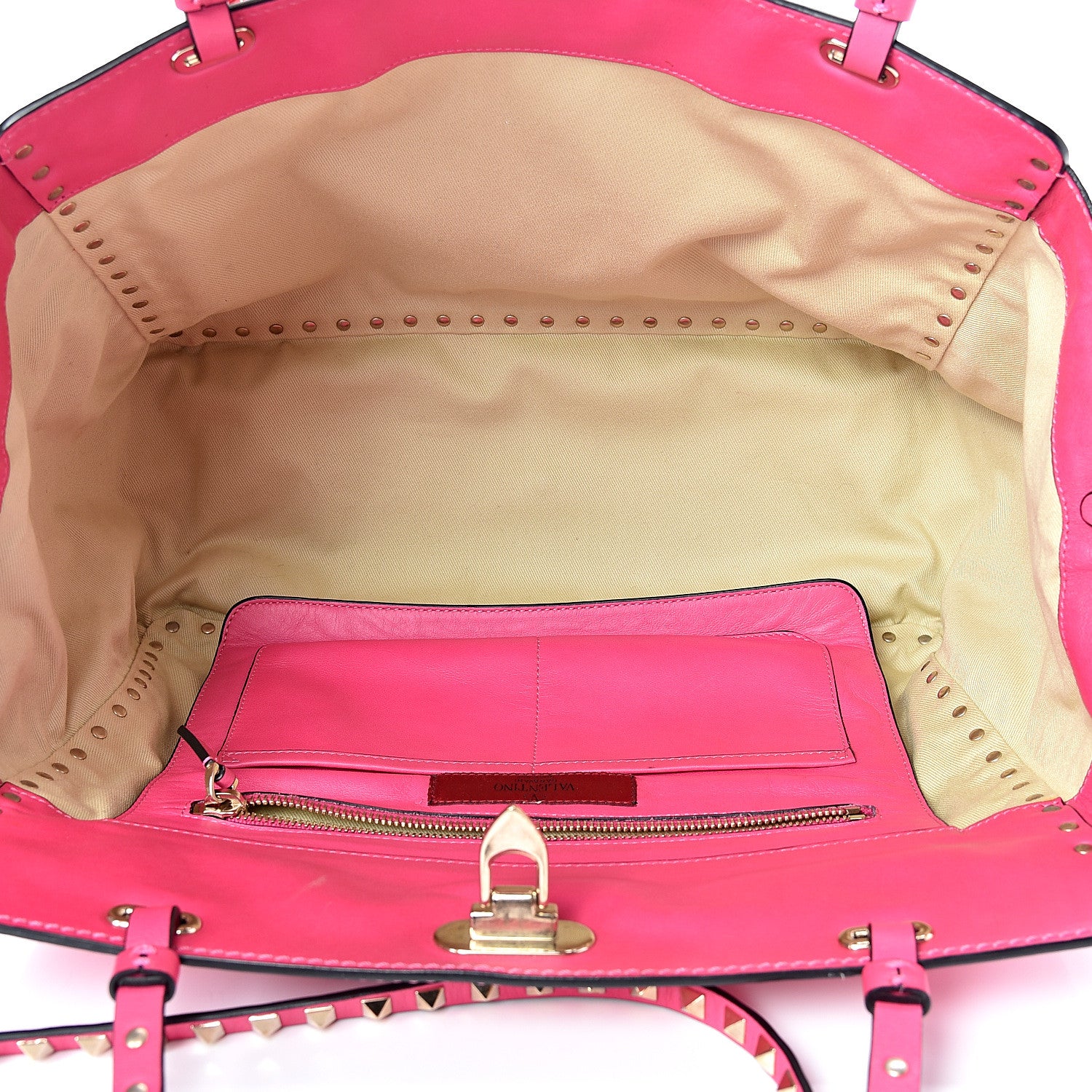 Valentino Garavani Vitello Medium Rockstud Tote Pop Fuxia 4 of 14