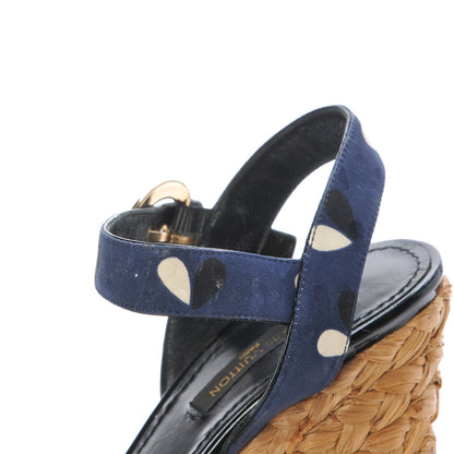 Louis Vuitton Raffia Canvas Hearts Tuileries Wedge Sandals 36 Blue 12 of 20
