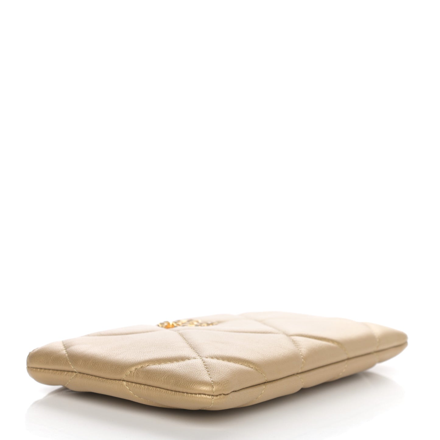 Shiny Goatskin Quilted Small Chanel 19 Pouch Gold