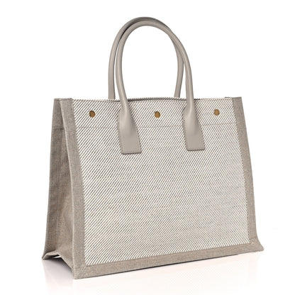 Saint Laurent Linen Calfskin Small Rive Gauche Tote Beige Sea Salt 2 of 9