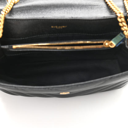 Saint Laurent Grain de Poudre Calfskin Y Quilted Monogram Medium Loulou Chain Satchel Black 5 of 9