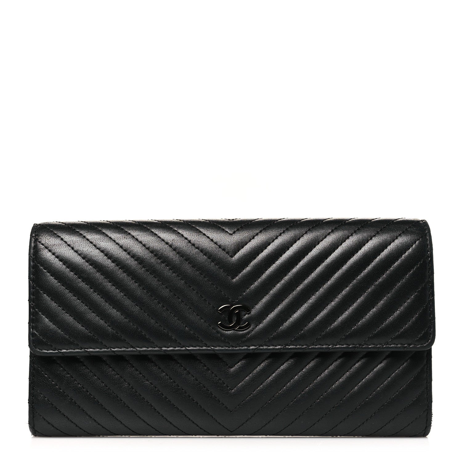 Chanel Lambskin Chevron Quilted Large Gusset Flap Wallet So Black 1 of 9