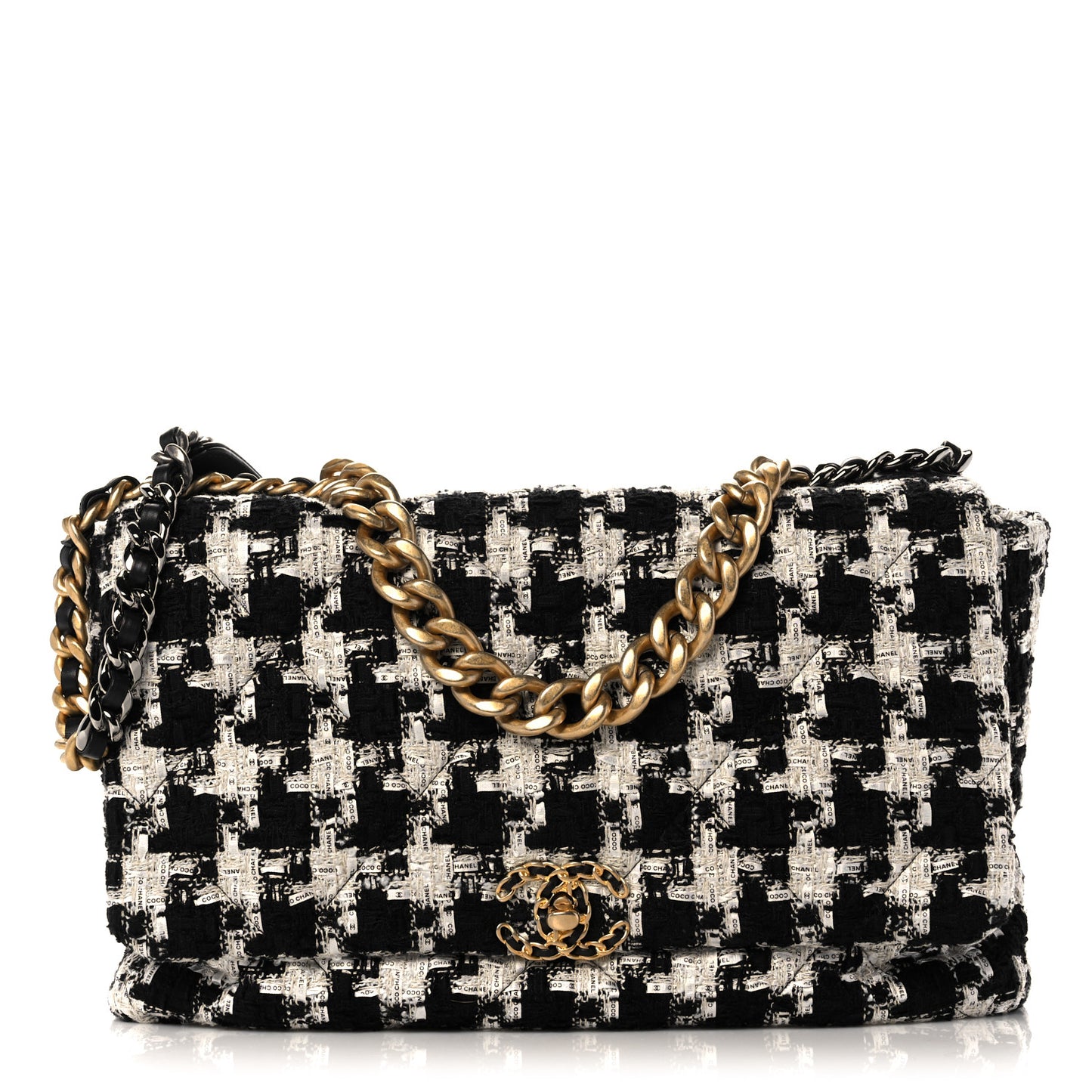 Tweed Quilted Maxi Chanel 19 Flap Black Ecru White
