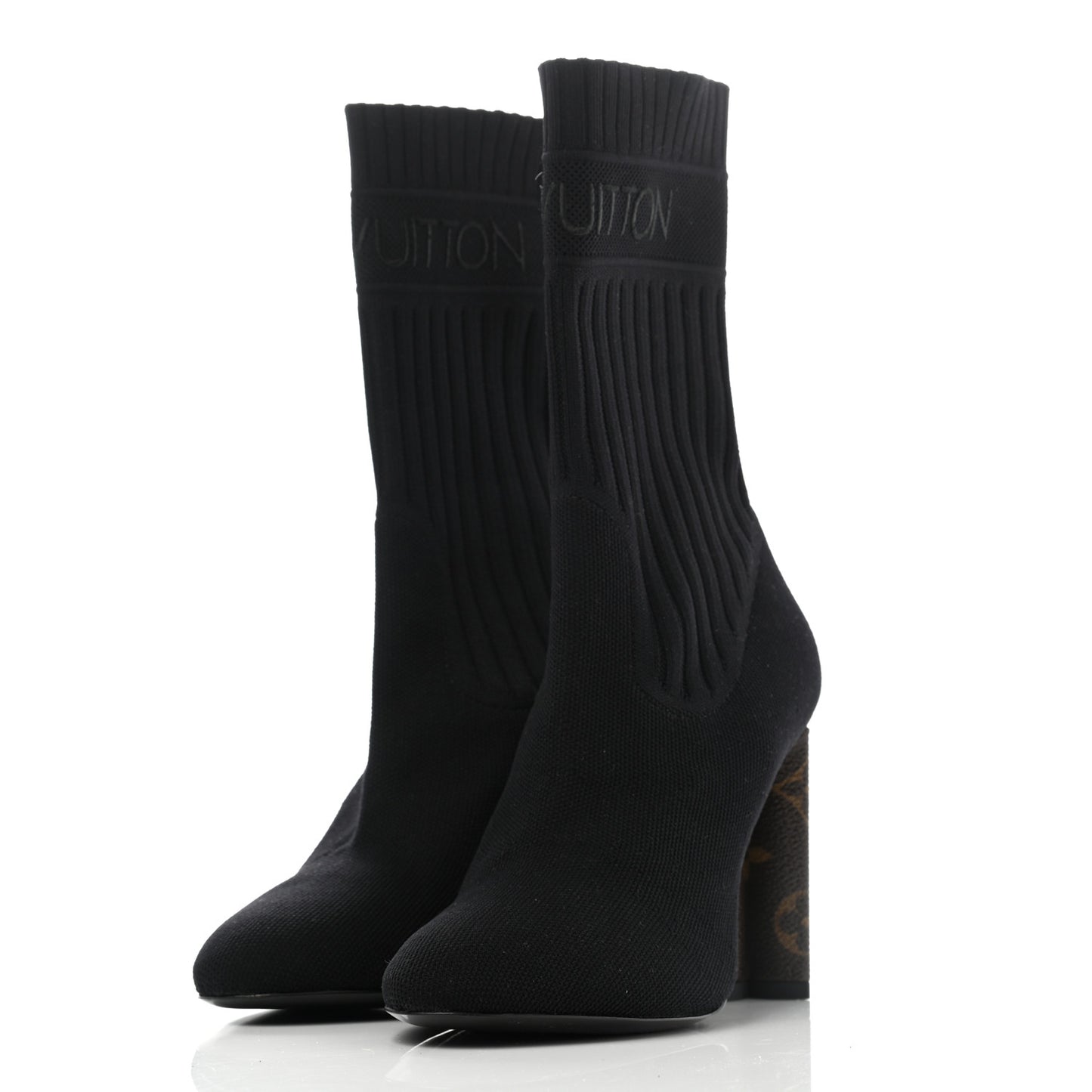 Monogram Stretch Fabric Silhouette Ankle Boots 35.5 Black