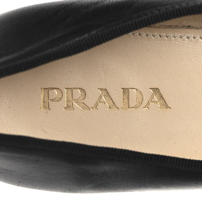 Prada Nappa Vernice Cap Toe Logo Bow Ballerina Flats 37.5 Black 9 of 9
