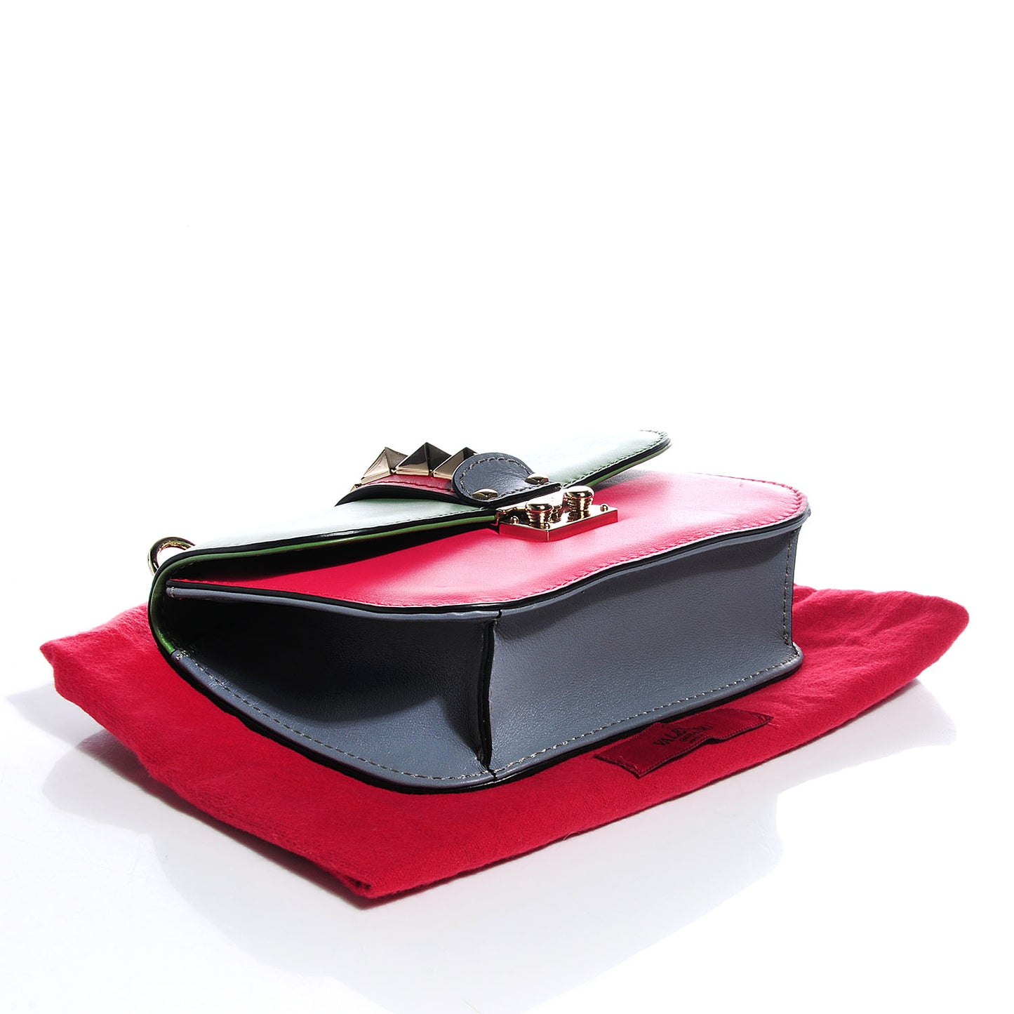 Vitello Small Glam Lock Rockstud Flap Green Deep Rose Grey Scarlet
