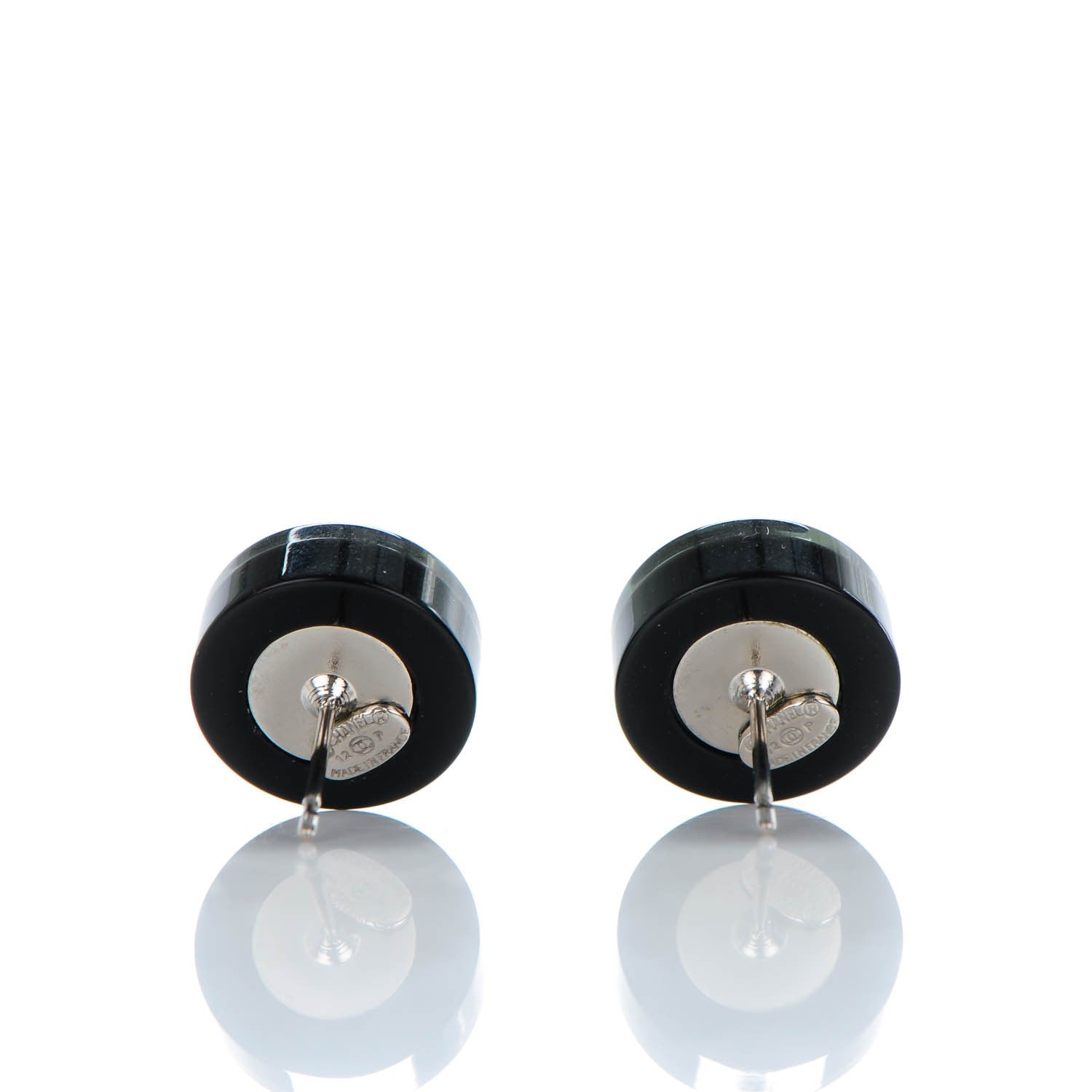 Chanel Resin Abalone CC Stud Earrings Black 3 of 5