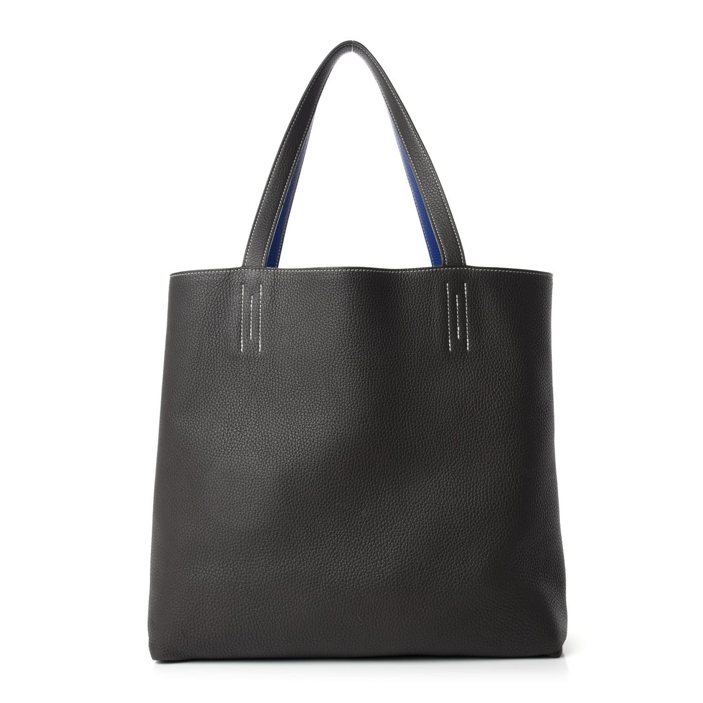 Taurillon Clemence Double Sens 36 Reversible Tote Graphite Bleu Electrique