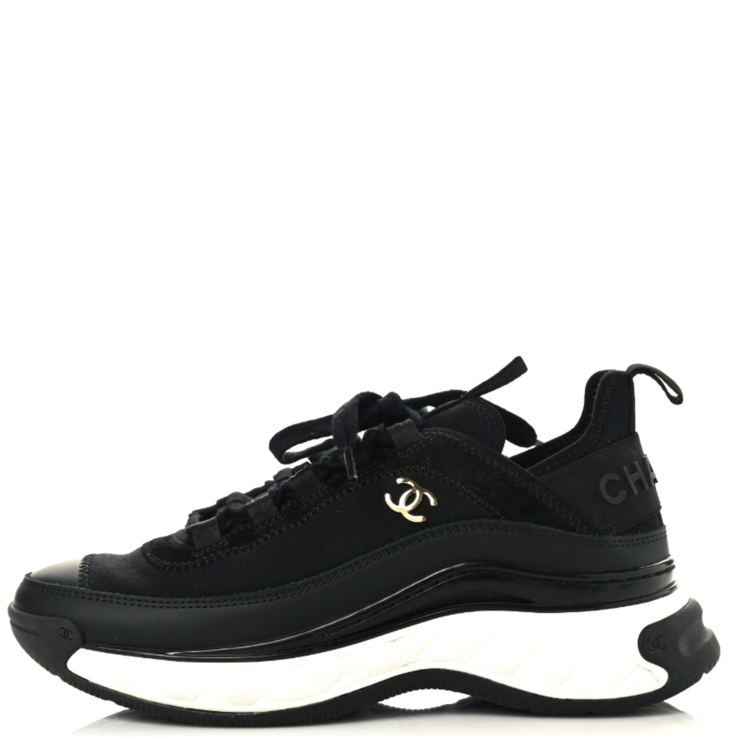Velvet Calfskin Mixed Fibers CC Sneakers 36 Black