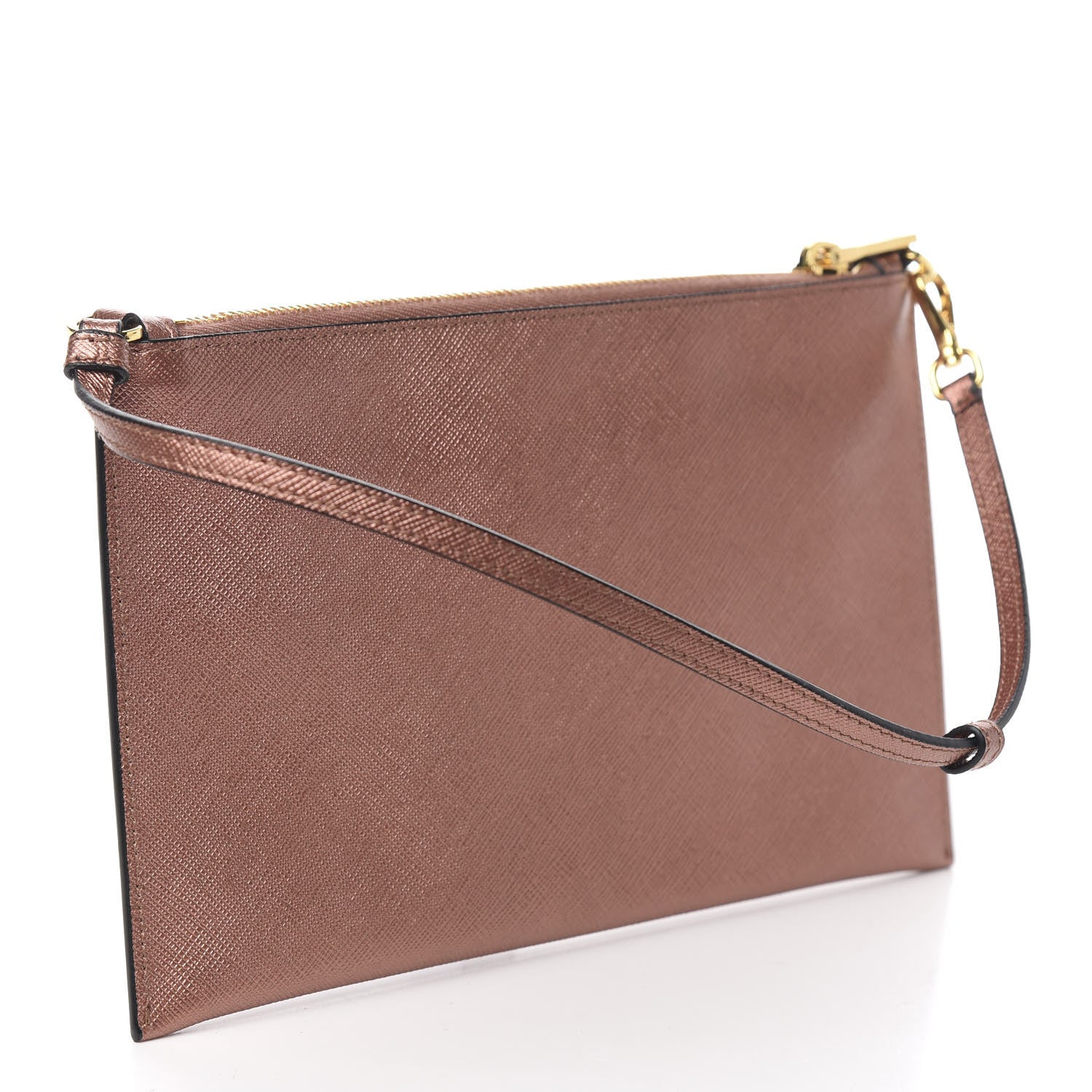Prada Metallic Saffiano Small Flat Pouch Antico Mordore 2 of 9