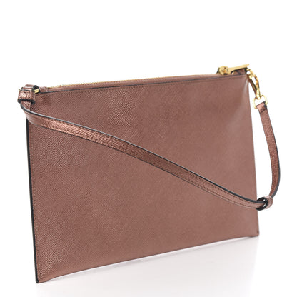 Prada Metallic Saffiano Small Flat Pouch Antico Mordore 2 of 9