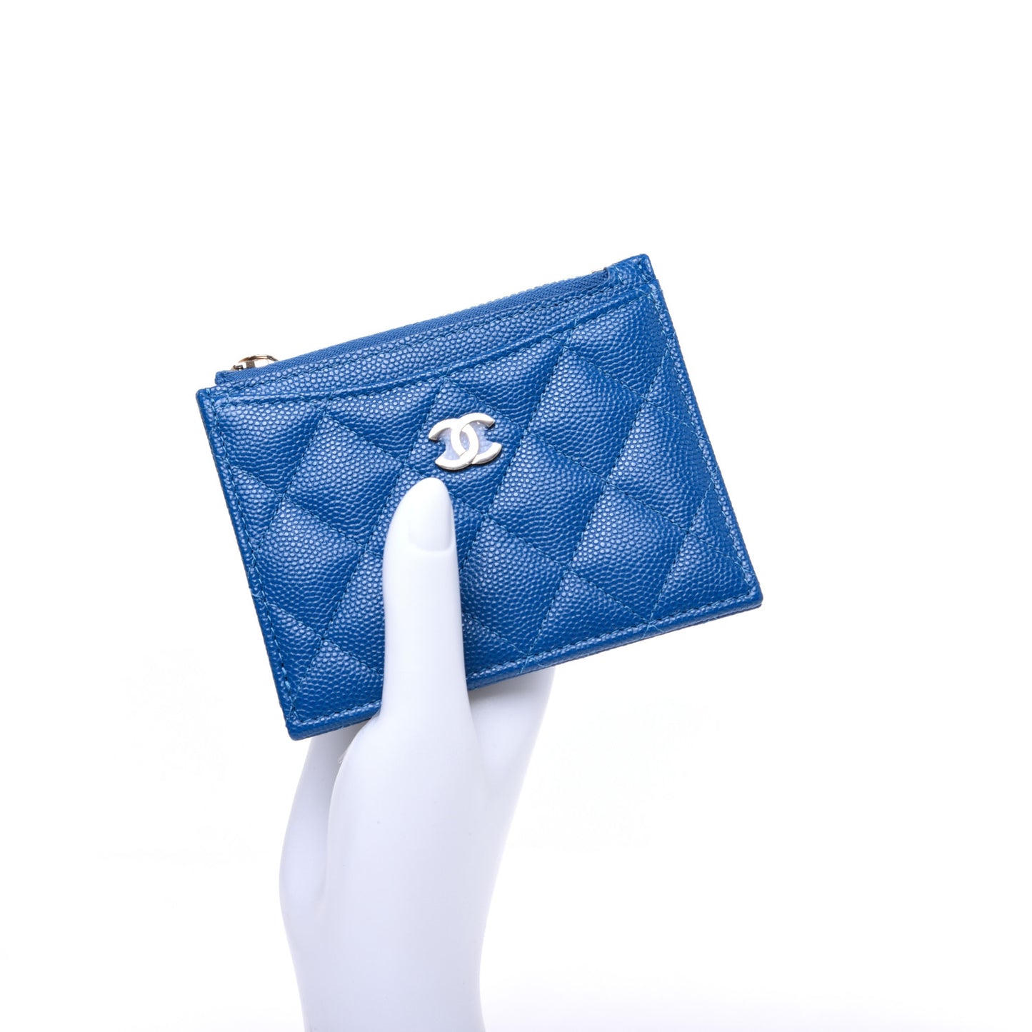 Caviar Quilted CC Zip Card Holder Blue