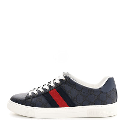 Gucci GG Supreme Monogram Web Mens New Ace Sneakers 8.5 Dark Blue 1 of 10
