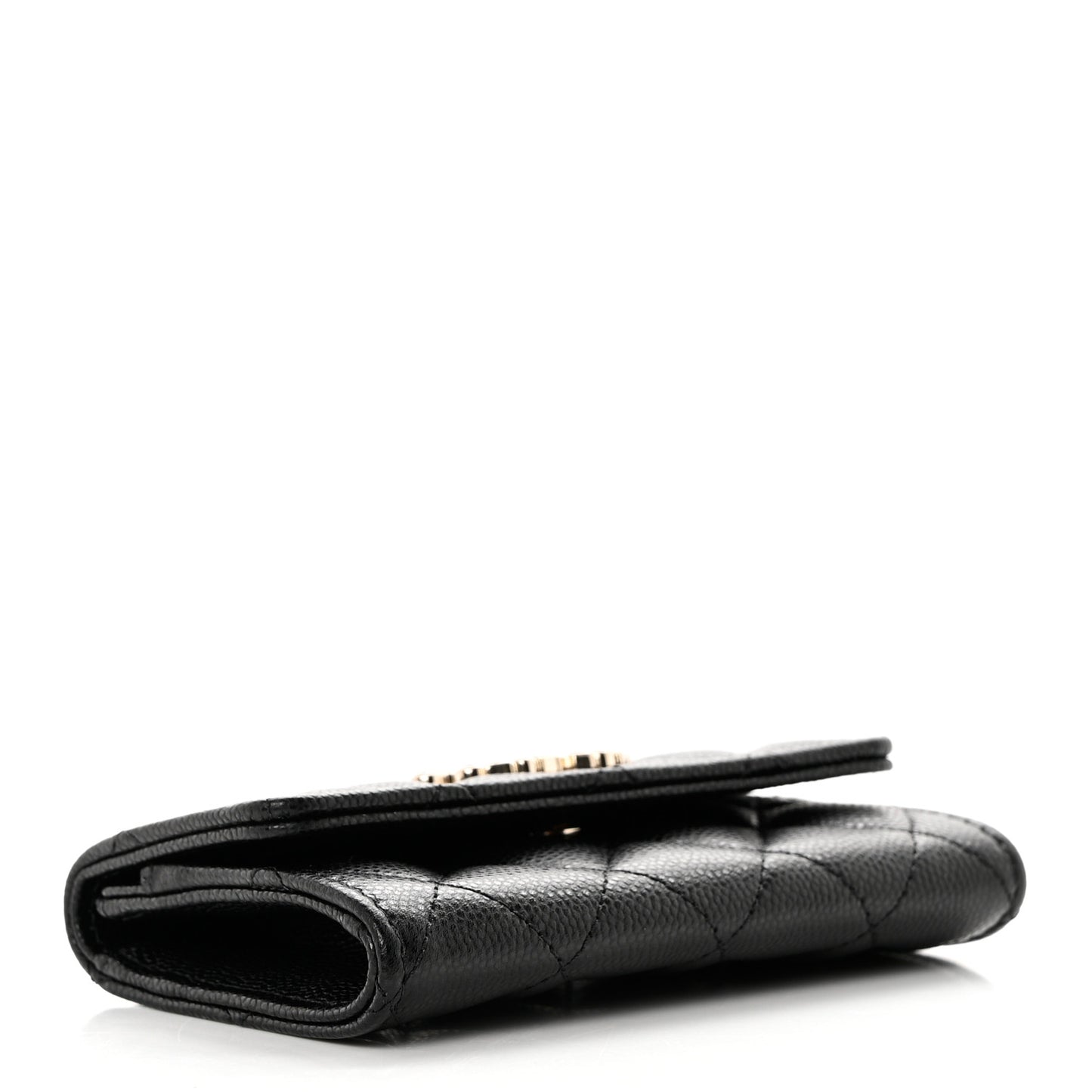 Shiny Caviar Enamel Quilted CC Flap Card Holder Black