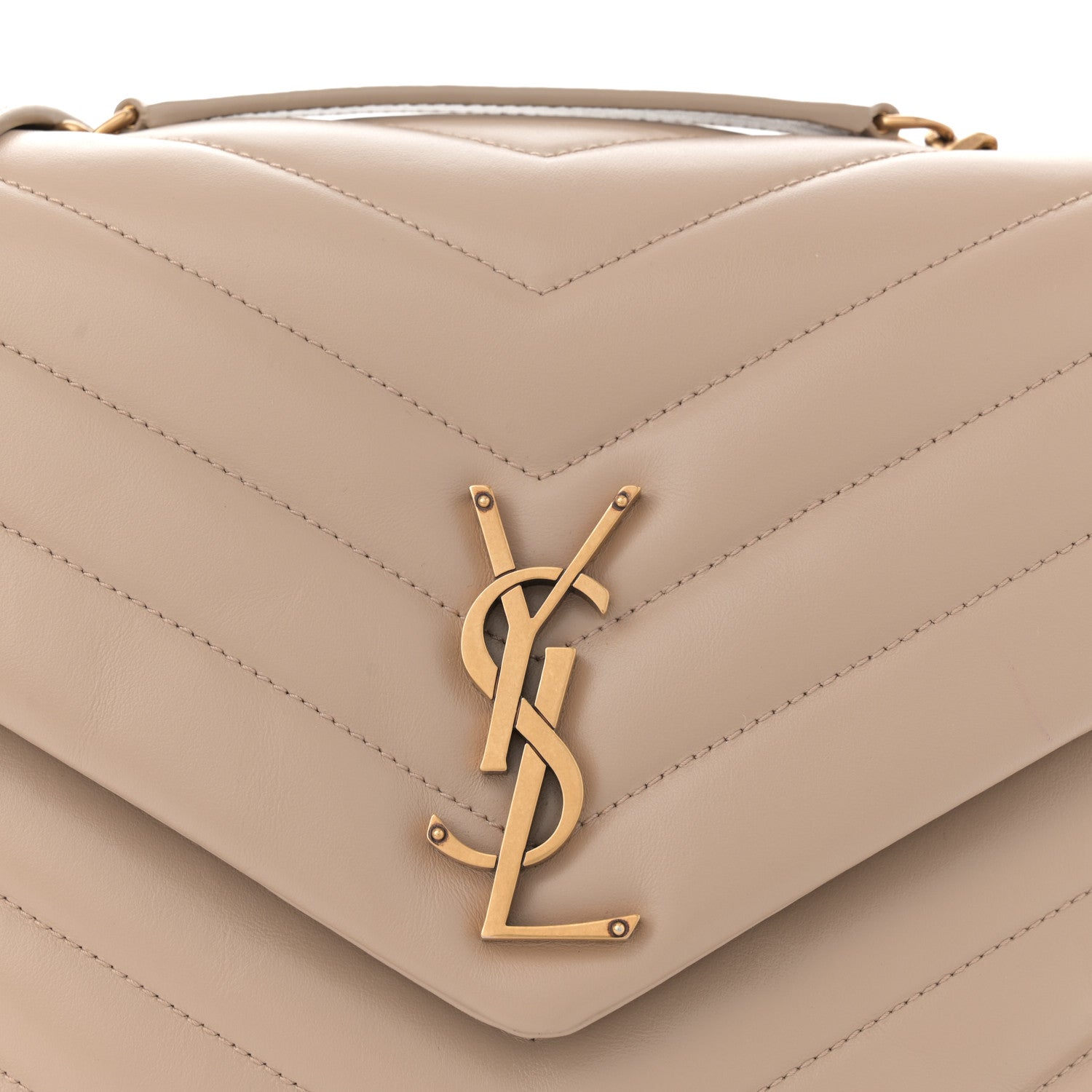 Saint Laurent Calfskin Y Quilted Monogram Medium Loulou Chain Satchel Dark Beige 8 of 11