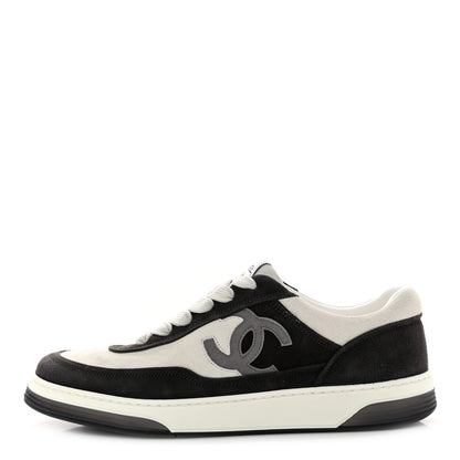 Chanel Suede Kidskin Womens CC Sneakers 40 Black White 1 of 9