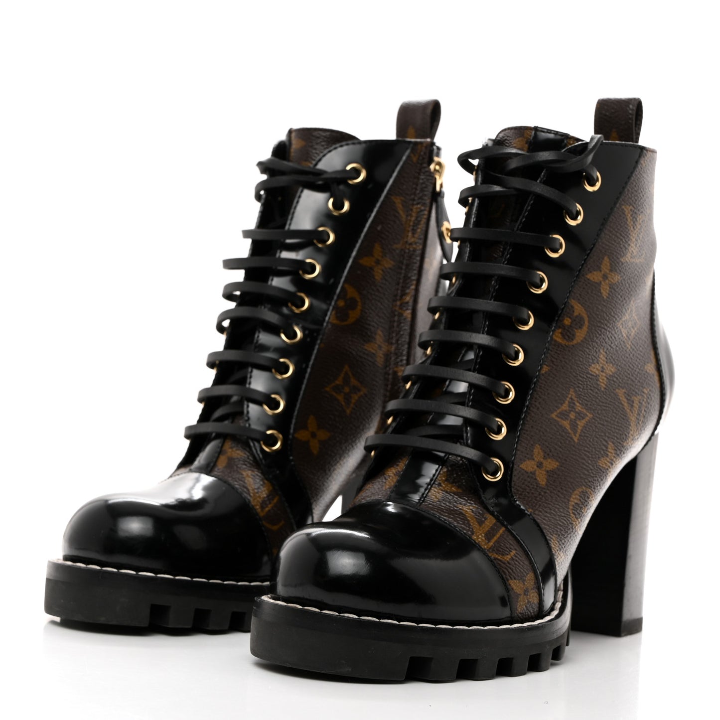 Patent Calfskin Monogram Star Trail Ankle Boots 40 Black