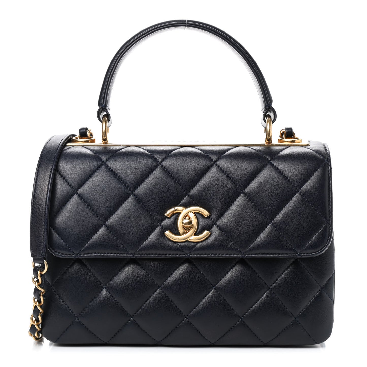 Lambskin Quilted Small Trendy CC Flap Dual Handle Bag Navy