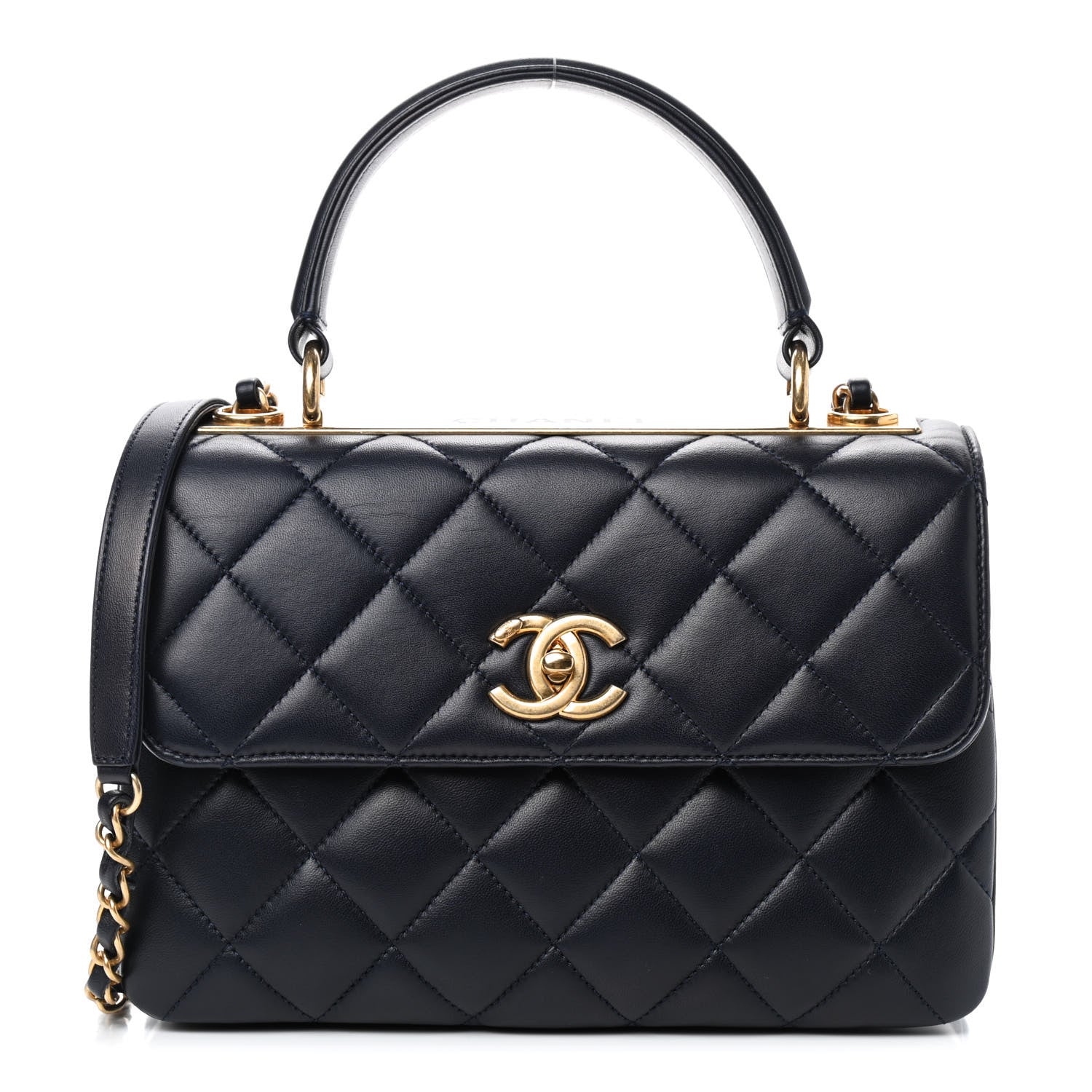 Chanel Lambskin Quilted Small Trendy CC Flap Dual Handle Bag Navy 1 of 9