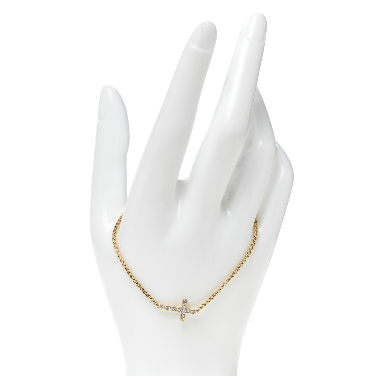 18K Yellow Gold Diamond Petite Pave Cross Chain Bracelet