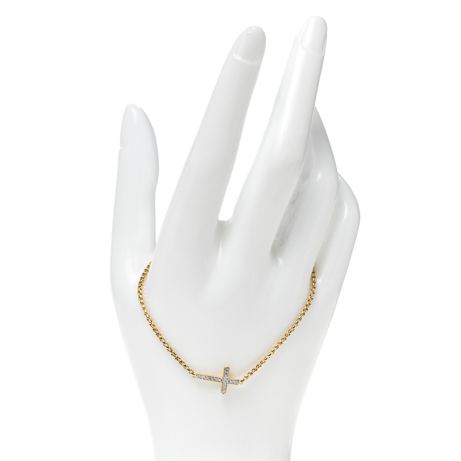David Yurman 18K Yellow Gold Diamond Petite Pave Cross Chain Bracelet 2 of 3