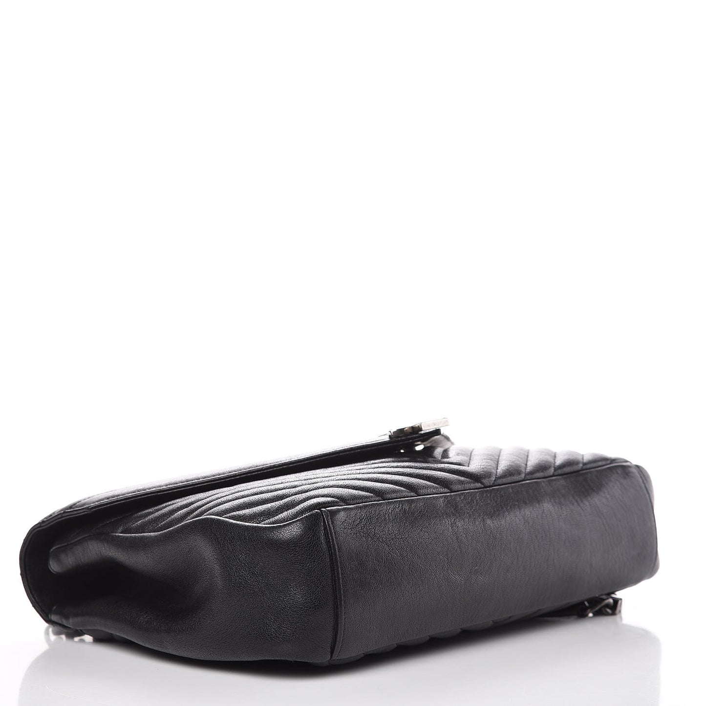 Sheepskin Matelasse Chevron Monogram Large College Satchel Black