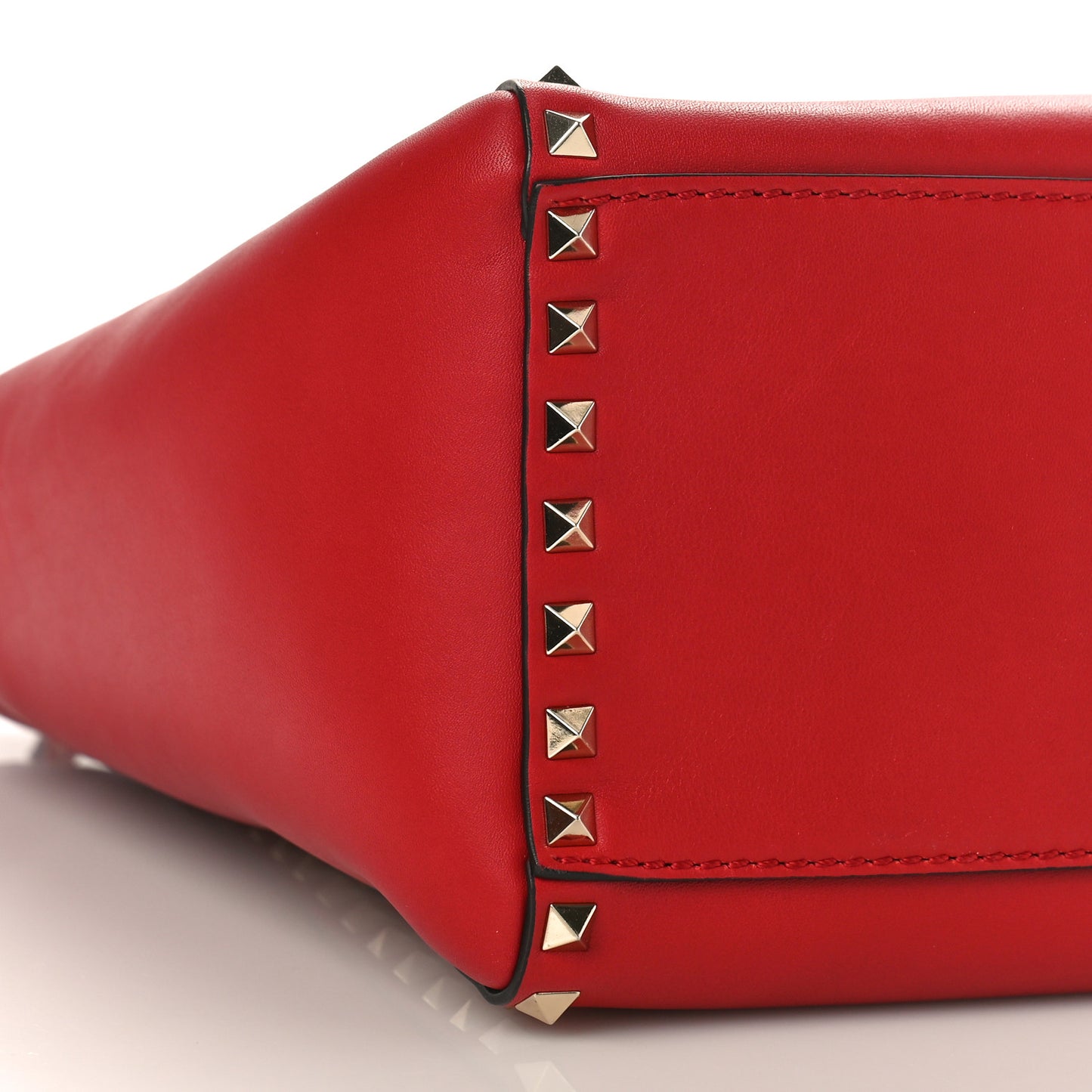 Vitello Rockstud Double Handle Tote Red