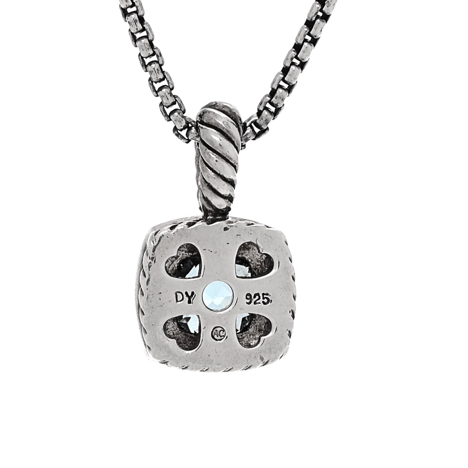 David Yurman Sterling Silver Diamond Blue Topaz 7mm Petite Albion Pendant Necklace 5 of 5