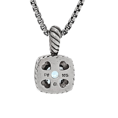 David Yurman Sterling Silver Diamond Blue Topaz 7mm Petite Albion Pendant Necklace 5 of 5