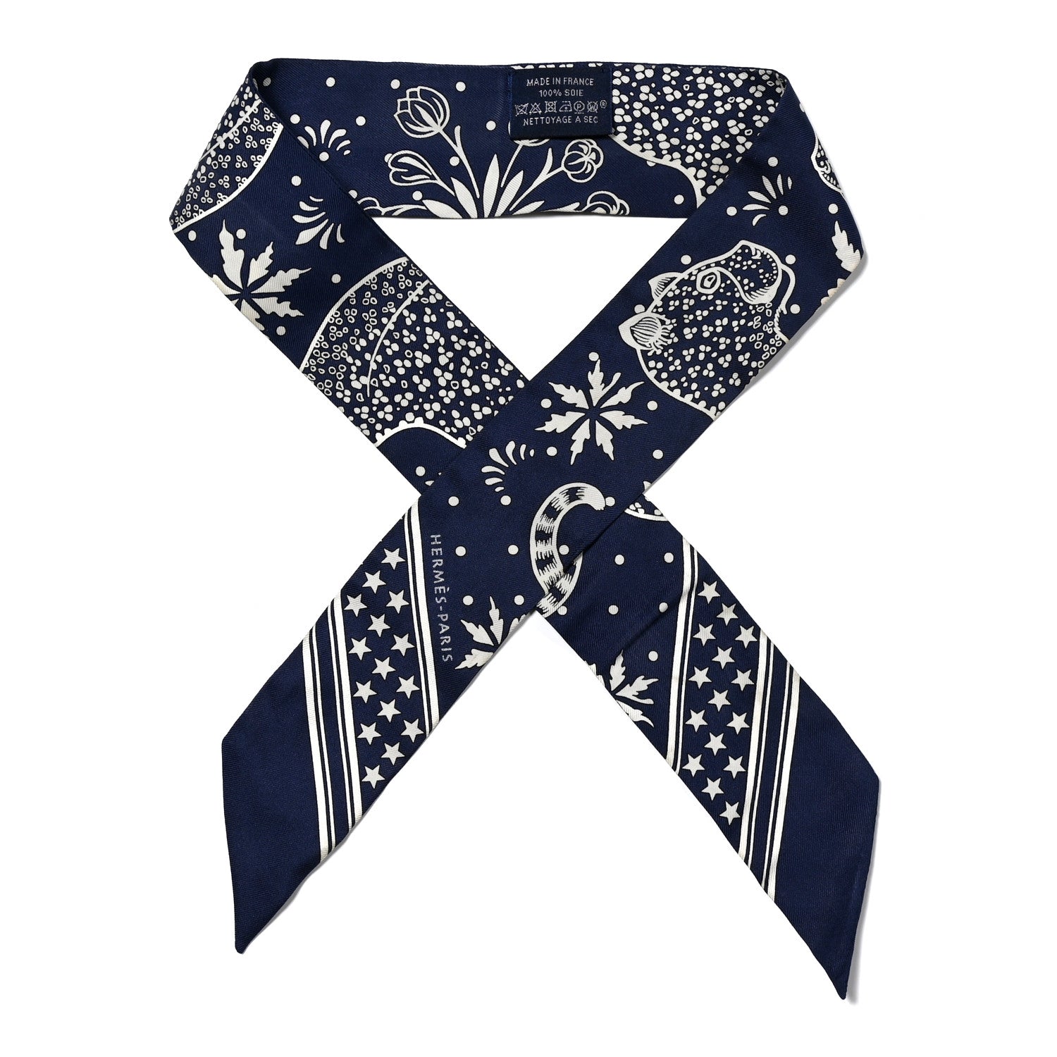 Hermes Silk Les Leopards Twilly Marine White 1 of 4